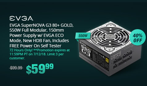 EVGA SuperNOVA G3 80+ GOLD, 550W Full Modular, 150mm Power Supply w/ EVGA ECO Mode, New HDB Fan, Includes FREE Power On Self Tester