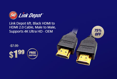 Link Depot 6ft. Black HDMI to HDMI 2.0 Cable, Male to Male, Supports 4K Ultra HD