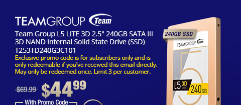 Team Group L5 LITE 3D 2.5" 240GB SATA III 3D NAND Internal Solid State Drive (SSD) T253TD240G3C101