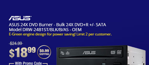 ASUS 24X DVD Burner - Bulk 24X DVD+R +/- SATA Model DRW-24B1ST/BLK/B/AS - OEM
