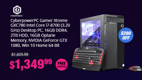 CyberpowerPC Gamer Xtreme GXC780 Intel Core i7-8700 (3.20 GHz) Desktop PC, 16GB DDR4, 2TB HDD, 16GB Optane Memory, NVIDIA GeForce GTX 1080, Win 10 Home 64-Bit