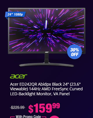 Acer ED242QR Abidpx Black 24" (23.6" Viewable) 144Hz AMD FreeSync Curved LED-Backlight Monitor, VA Panel