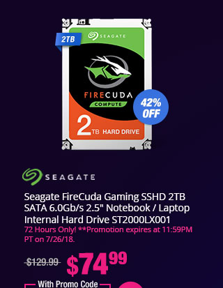 Seagate FireCuda Gaming SSHD 2TB SATA 6.0Gb/s 2.5" Notebook / Laptop InternalHard Drive ST2000LX001