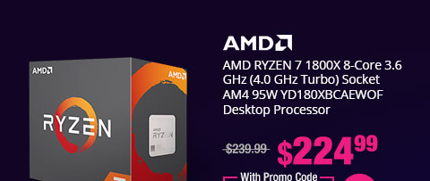 AMD RYZEN 7 1800X 8-Core 3.6 GHz (4.0 GHz Turbo) Socket AM4 95W YD180XBCAEWOF Desktop Processor