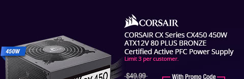 CORSAIR CX Series CX450 450W ATX12V 80 PLUS BRONZE Certified Active PFC Power Supply