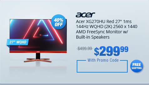 Acer XG270HU Red 27" 1ms 144Hz WQHD (2K) 2560 x 1440 AMD FreeSync Monitor w/ Built-in Speakers