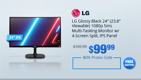LG Glossy Black 24" (23.8" Viewable) 1080p 5ms Multi-Tasking Monitor w/ 4-Screen Split, IPS Panel