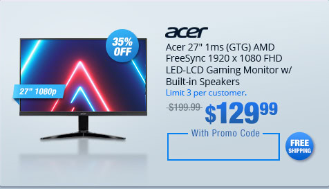 Acer 27" 1ms (GTG) AMD FreeSync 1920 x 1080 FHD LED-LCD Gaming Monitor w/ Built-in Speakers