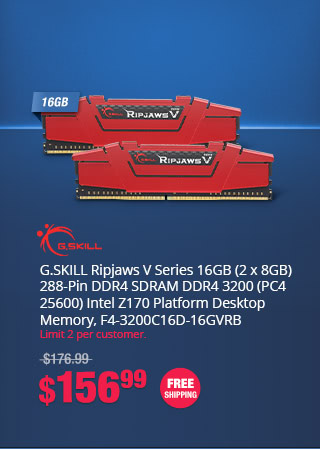 G.SKILL Ripjaws V Series 16GB (2 x 8GB) 288-Pin DDR4 SDRAM DDR4 3200 (PC4 25600) Intel Z170 Platform Desktop Memory, F4-3200C16D-16GVRB
