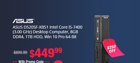 ASUS D520SF-XB51 Intel Core i5-7400 (3.00 GHz) Desktop Computer, 8GB DDR4, 1TB HDD, Win 10 Pro 64-Bit