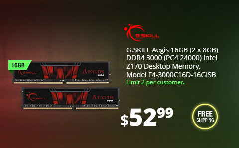 G.SKILL Aegis 16GB (2 x 8GB) DDR4 3000 (PC4 24000) Intel Z170 Desktop Memory, Model F4-3000C16D-16GISB