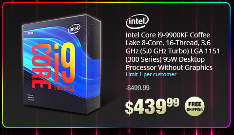 Intel Core i9-9900KF Coffee Lake 8-Core, 16-Thread, 3.6 GHz (5.0 GHz Turbo) LGA 1151 (300 Series) 95W Desktop Processor Without Graphics