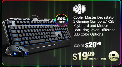 Cooler Master Devastator 3 Gaming Combo w/ RGB Keyboard and Mouse Featuring Seven Different LED Color Options