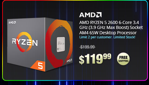 AMD RYZEN 5 2600 6-Core 3.4 GHz (3.9 GHz Max Boost) Socket AM4 65W Desktop Processor