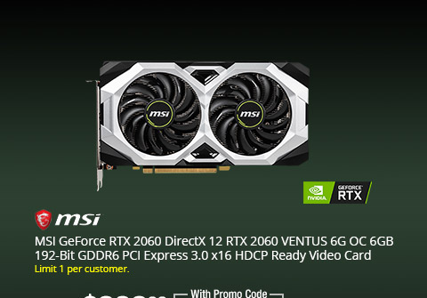 MSI GeForce RTX 2060 DirectX 12 RTX 2060 VENTUS 6G OC 6GB 192-Bit GDDR6 PCI Express 3.0 x16 HDCP Ready Video Card