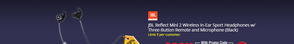 JBL Reflect Mini 2 Wireless In-Ear Sport Headphones w/ Three-Button Remote and Microphone (Black)