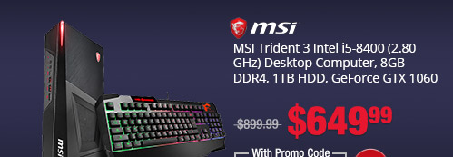 MSI Trident 3 Intel i5-8400 (2.80 GHz) Desktop Computer, 8GB DDR4, 1TB HDD, GeForce GTX 1060