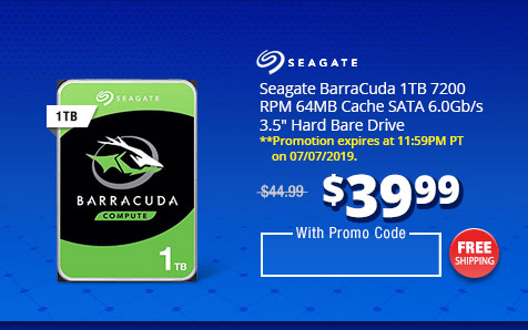 Seagate BarraCuda 1TB 7200 RPM 64MB Cache SATA 6.0Gb/s 3.5" Hard Bare Drive