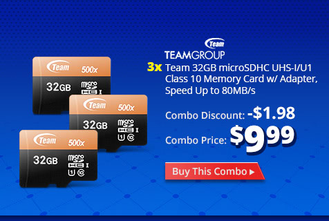 Combo: 3x - Team 32GB microSDHC UHS-I/U1 Class 10 Memory Card w/ Adapter, Speed Up to 80MB/s