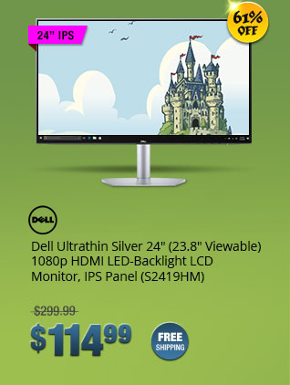 Dell Ultrathin Silver 24" (23.8" Viewable) 1080p HDMI LED-Backlight LCD Monitor, IPS Panel (S2419HM)