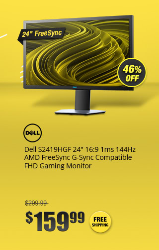 Dell S2419HGF 24" 16:9 1ms 144Hz AMD FreeSync G-Sync Compatible FHD Gaming Monitor