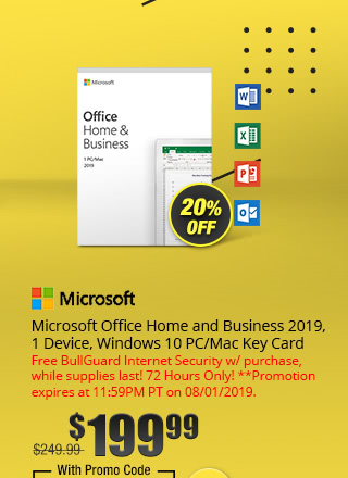 Microsoft Office Home and Business 2019, 1 Device, Windows 10 PC/Mac Key Card