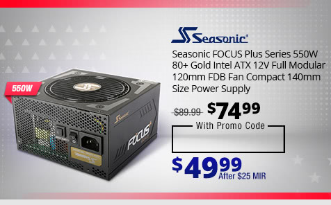 Seasonic FOCUS Plus Series 550W 80+ Gold Intel ATX 12V Full Modular 120mm FDB Fan Compact 140mm Size Power Supply
