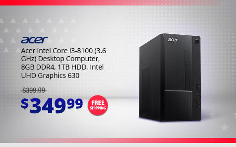 Acer Intel Core i3-8100 (3.6 GHz) Desktop Computer, 8GB DDR4, 1TB HDD, Intel UHD Graphics 630
