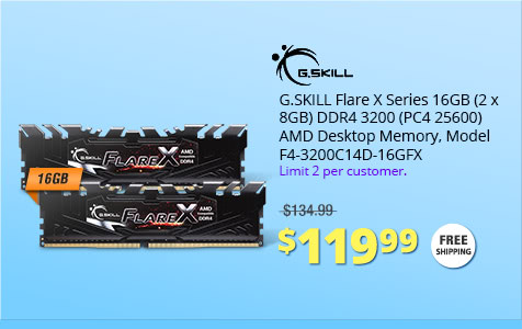 G.SKILL Flare X Series 16GB (2 x 8GB) DDR4 3200 (PC4 25600) AMD Desktop Memory, Model F4-3200C14D-16GFX
