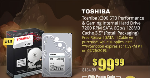 Toshiba X300 5TB Performance & Gaming Internal Hard Drive 7200 RPM SATA 6Gb/s 128MB Cache 3.5" (Retail Packaging)