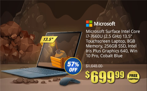 Microsoft Surface Intel Core i7-7660U (2.5 GHz) 13.5" Touchscreen Laptop, 8GB Memory, 256GB SSD, Intel Iris Plus Graphics 640