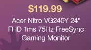 Acer Nitro VG240Y 24" FHD 1ms 75Hz FreeSync Gaming Monitor