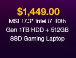 $1,449 MSI 17.3" Intel Core i7 10th Gen 1TB HDD + 512GB SSD Gaming Laptop