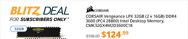 CORSAIR Vengeance LPX 32GB (2 x 16GB) DDR4 3600 (PC4 28800) Intel Desktop Memory, CMK32GX4M2D3600C18