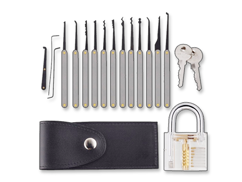 Transparent Practice Padlock with 12pcs Unlocking Lock Picks Set Key Extractor Tools