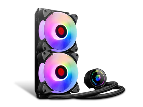 GAMEKM 240mm Radiator, CPU Liquid Cooler with Booster Cooling Pump, CPU Water Cooler Dual RGB 120mm PWM Fans, New E-Shaped Micro Waterway Design, RGB Water Cooling System for Intel/AMD