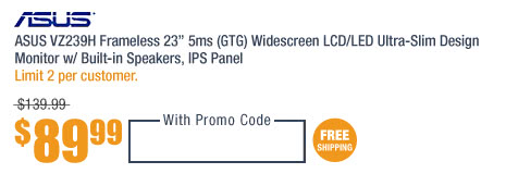 ASUS VZ239H Frameless 23” 5ms (GTG) Widescreen LCD/LED Ultra-Slim Design Monitor w/ Built-in Speakers, IPS Panel
