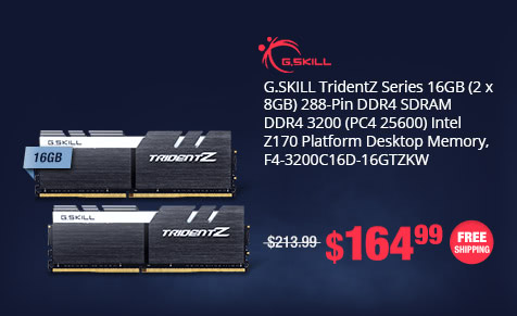 G.SKILL TridentZ Series 16GB (2 x 8GB) 288-Pin DDR4 SDRAM DDR4 3200 (PC4 25600) Intel Z170 Platform Desktop Memory, F4-3200C16D-16GTZKW