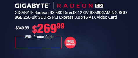 GIGABYTE Radeon RX 580 DirectX 12 GV-RX580GAMING-8GD 8GB 256-Bit GDDR5 PCI Express 3.0 x16 ATX Video Card