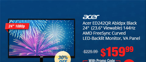 Acer ED242QR Abidpx Black 24"  (23.6" Viewable) 144Hz AMD FreeSync Curved LED-Backlit Monitor, VA Panel