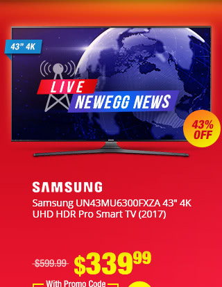Samsung UN43MU6300FXZA 43" 4K UHD HDR Pro Smart TV (2017)