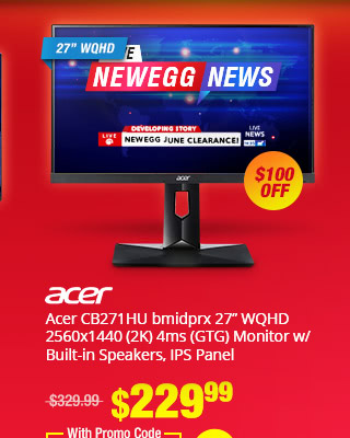 Acer CB271HU bmidprx 27 WQHD 2560x1440 (2K) 4ms (GTG) Monitor w/ Built-in Speakers, IPS Panel