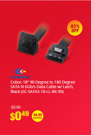 Coboc 18" 90 Degree to 180 Degree SATA III 6Gb/s Data Cable w/ Latch, Black (SC-SATA3-18-LL-BK-90)