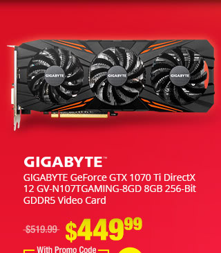 GIGABYTE GeForce GTX 1070 Ti DirectX 12 GV-N107TGAMING-8GD 8GB 256-Bit GDDR5 Video Card