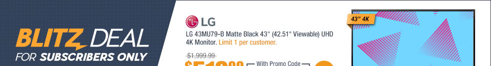 LG 43MU79-B Matte Black 43" (42.51" Viewable) UHD 4K Monitor