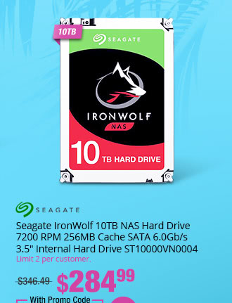 Seagate IronWolf 10TB NAS Hard Drive 7200 RPM 256MB Cache SATA 6.0Gb/s 3.5" Internal Hard Drive ST10000VN0004
