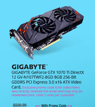 GIGABYTE GeForce GTX 1070 Ti DirectX 12 GV-N107TWF2-8GD 8GB 256-Bit GDDR5 PCI Express 3.0 x16 ATX Video Card