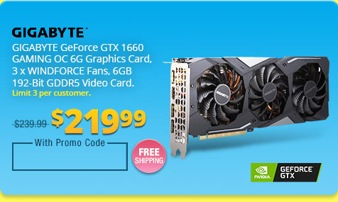 GIGABYTE GeForce GTX 1660 GAMING OC 6G Graphics Card, 3 x WINDFORCE Fans, 6GB 192-Bit GDDR5 Video Card