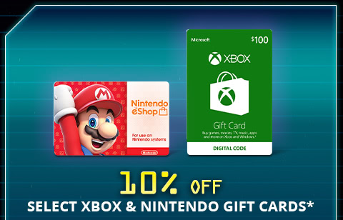 10% OFF SELECT XBOX & NINTENDO GIFT CARDS*