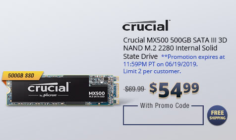 Crucial MX500 500GB SATA III 3D NAND M.2 2280 Internal Solid State Drive